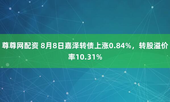尊尊网配资 8月8日嘉泽转债上涨0.84%，转股溢价率10.31%